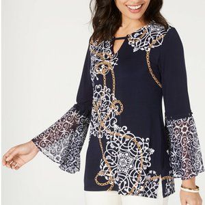 NWT JM Collection Keyhole Top Bell Sleeve Navy XL